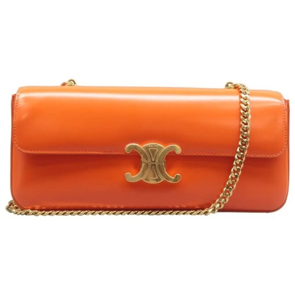 Celine Orange Shoulder Bag with Gold Chain